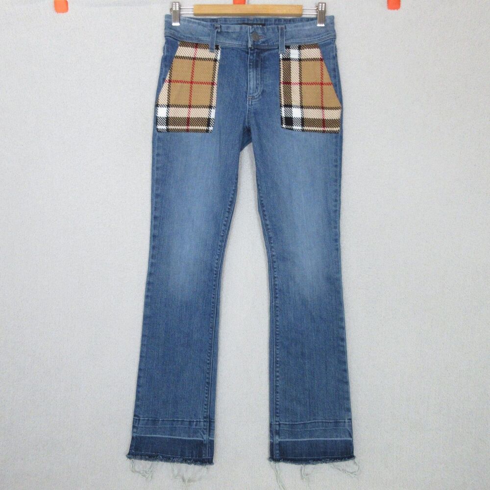 KUT From The Kloth Jeans Womens 4 Medium Wash Plaid Patch Pockets Boho Hippie